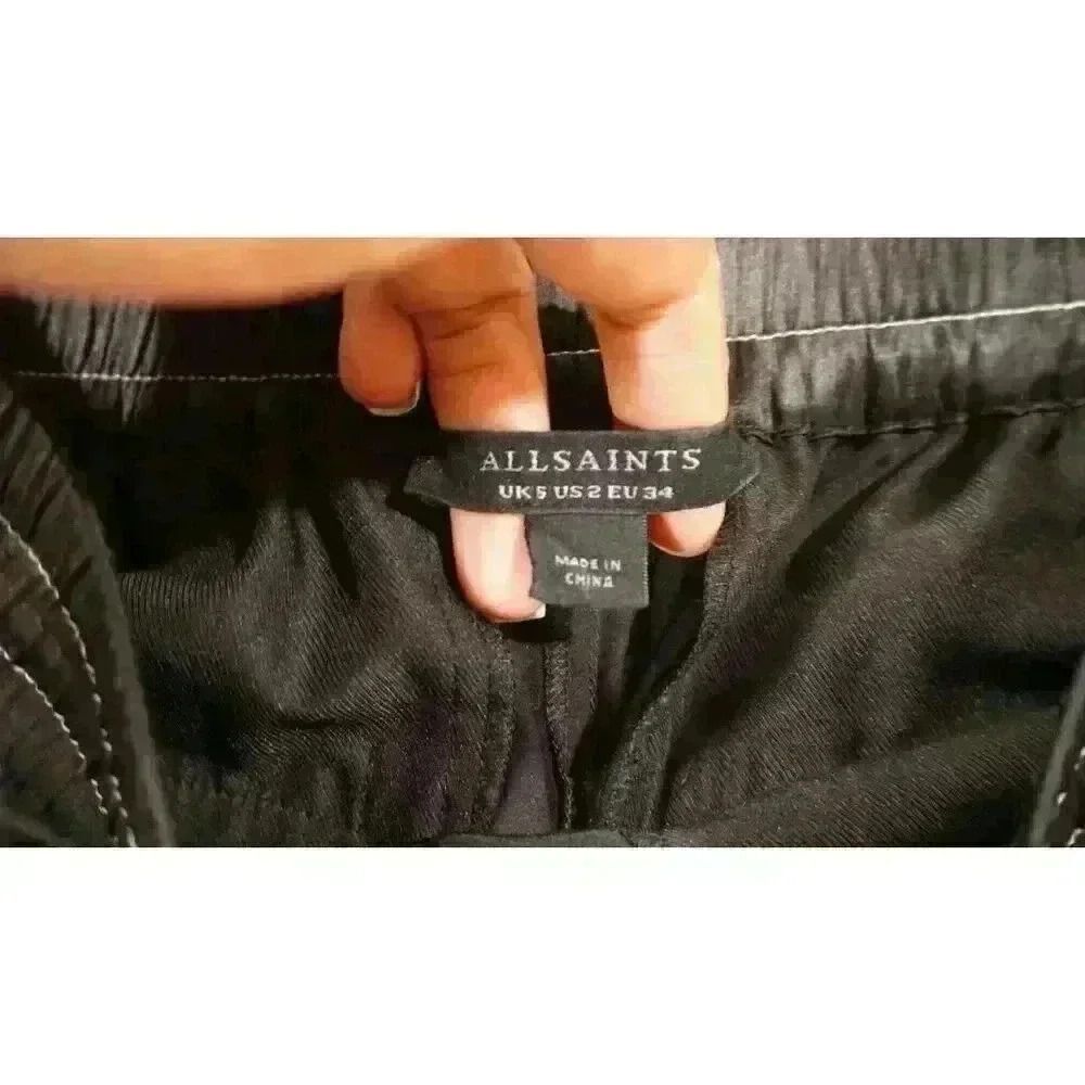All Saints Women's Charli Silk Blend Trouser Black Pants, Size 2 - Picture 6 of 13